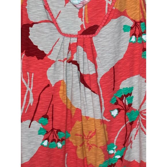 BODEN V NECK BRIGHT LARGE COLORFUL FLORAL CASUAL EVERYDAY PINTUCK COTTON DRESS - Picture 3 of 3